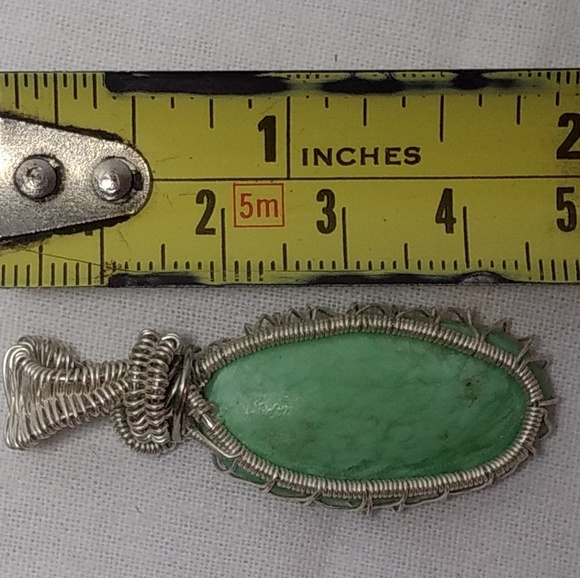Oblong Oval Wire Wrapped Green Amazonite Pendant - Picture 7 of 8